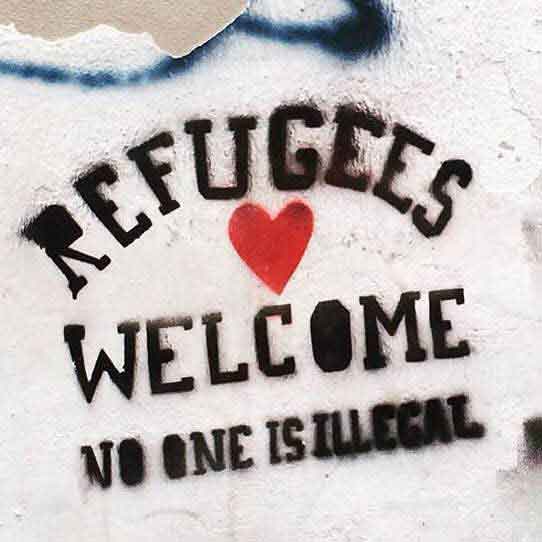 “Refugees Welcome” art in Greece